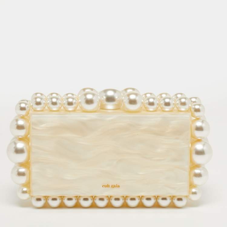 Pre Owned  Cult Gaia EOS Pearl Off White Acrylic Box Clutch