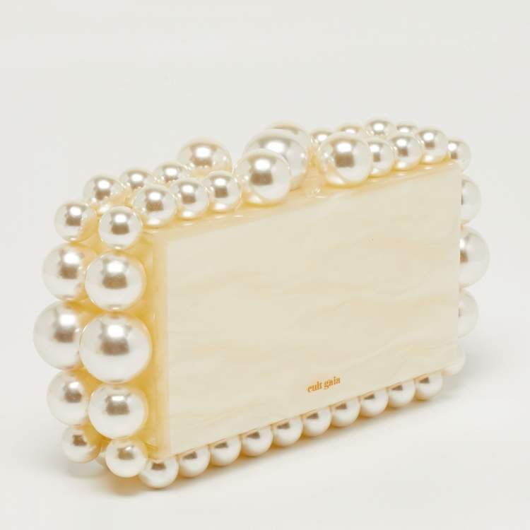 Pre Owned  Cult Gaia EOS Pearl Off White Acrylic Box Clutch