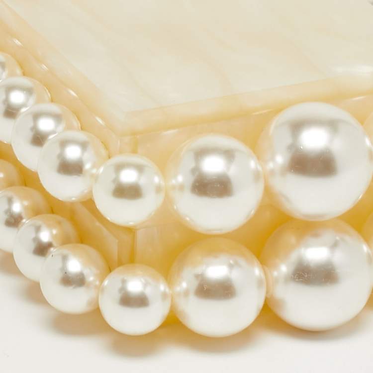 Pre Owned  Cult Gaia EOS Pearl Off White Acrylic Box Clutch