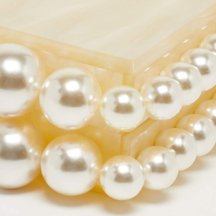 Pre Owned  Cult Gaia EOS Pearl Off White Acrylic Box Clutch