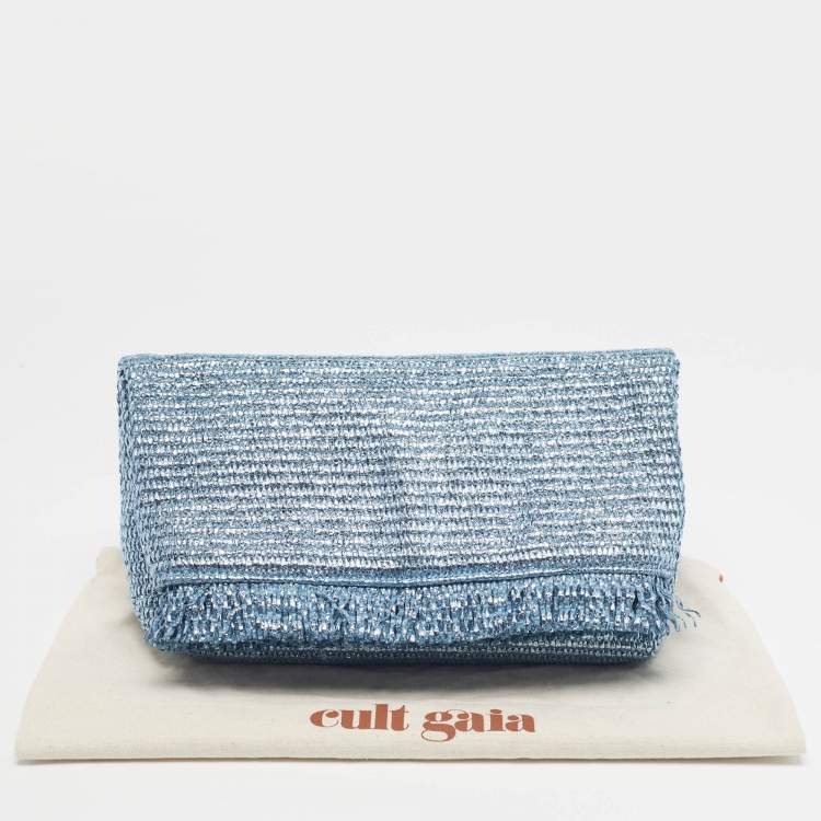 Pre Owned Cult Gaia Shanti Metallic Blue Woven Straw Clutch