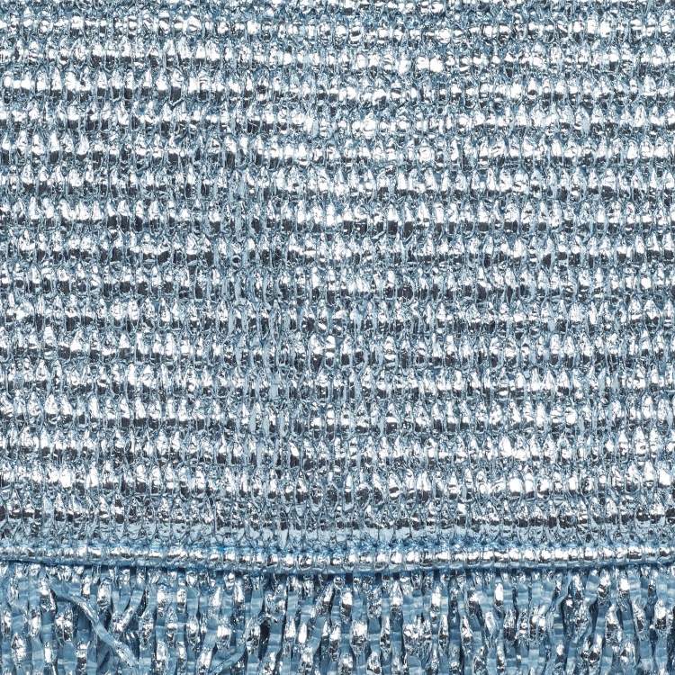 Pre Owned Cult Gaia Shanti Metallic Blue Woven Straw Clutch