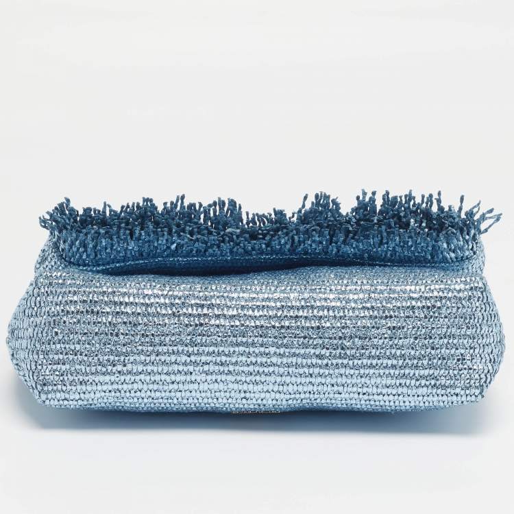 Pre Owned Cult Gaia Shanti Metallic Blue Woven Straw Clutch