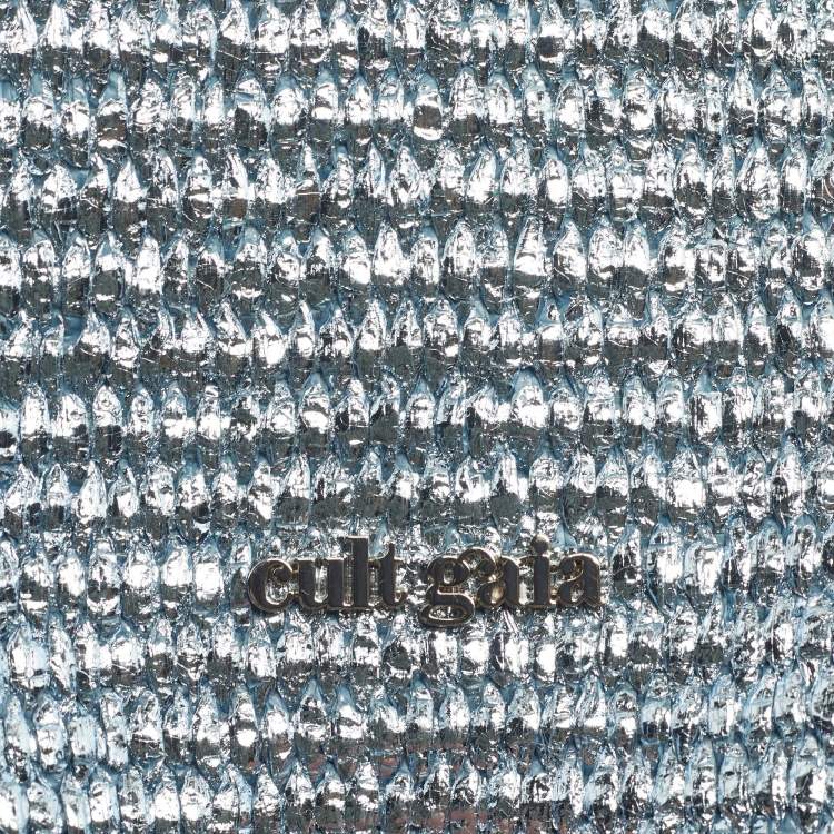 Pre Owned Cult Gaia Shanti Metallic Blue Woven Straw Clutch