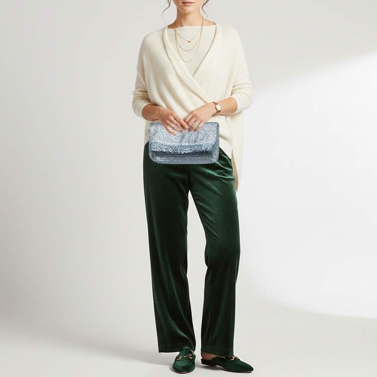 Pre Owned Cult Gaia Shanti Metallic Blue Woven Straw Clutch