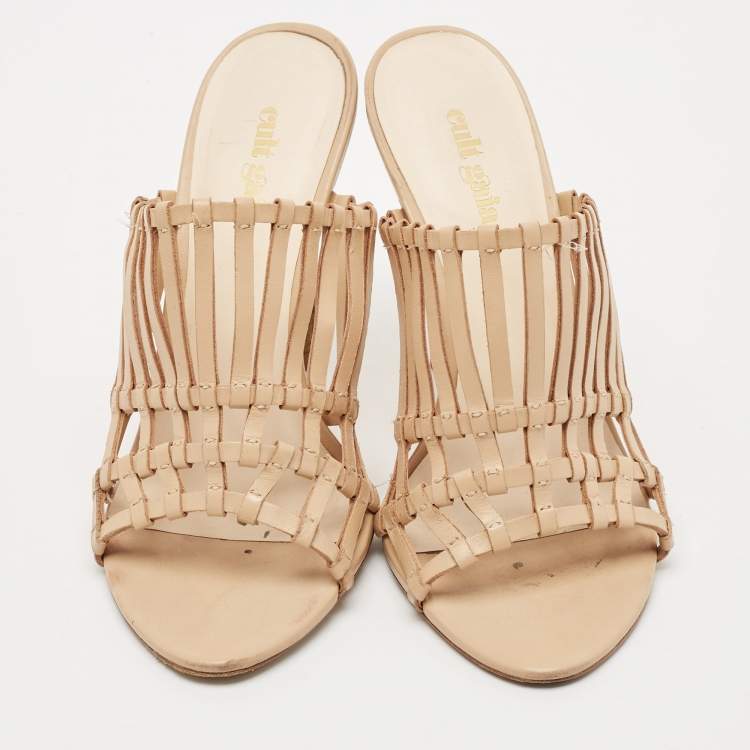 Pre Owned Cult Gaia Beige Leather Mules Size 37.5