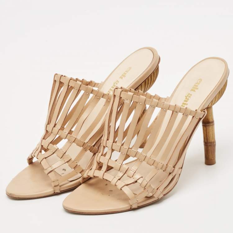 Pre Owned Cult Gaia Beige Leather Mules Size 37.5