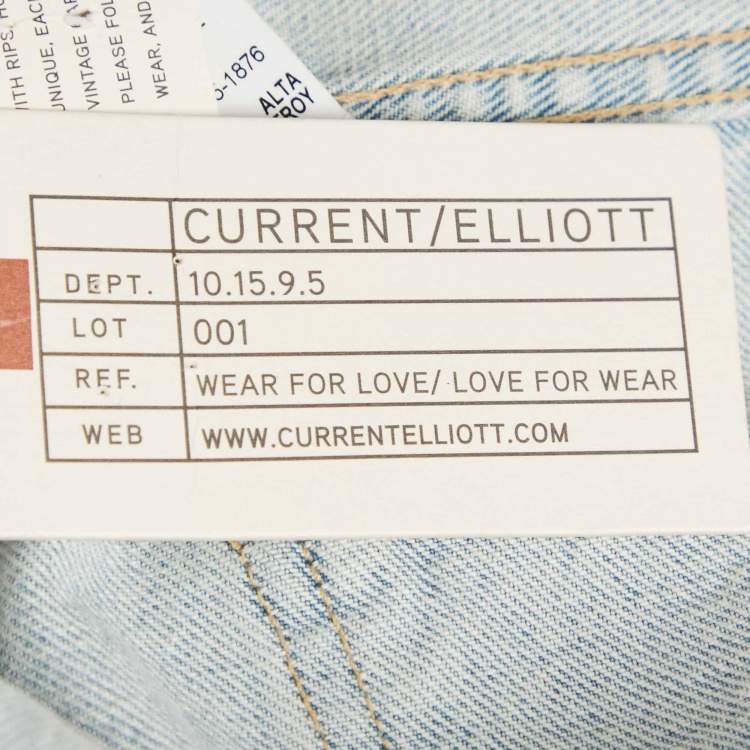 Pre Owned Current/Elliott Light Blue Denim Straight Fit Alta Destroy Jeans M Waist 28"