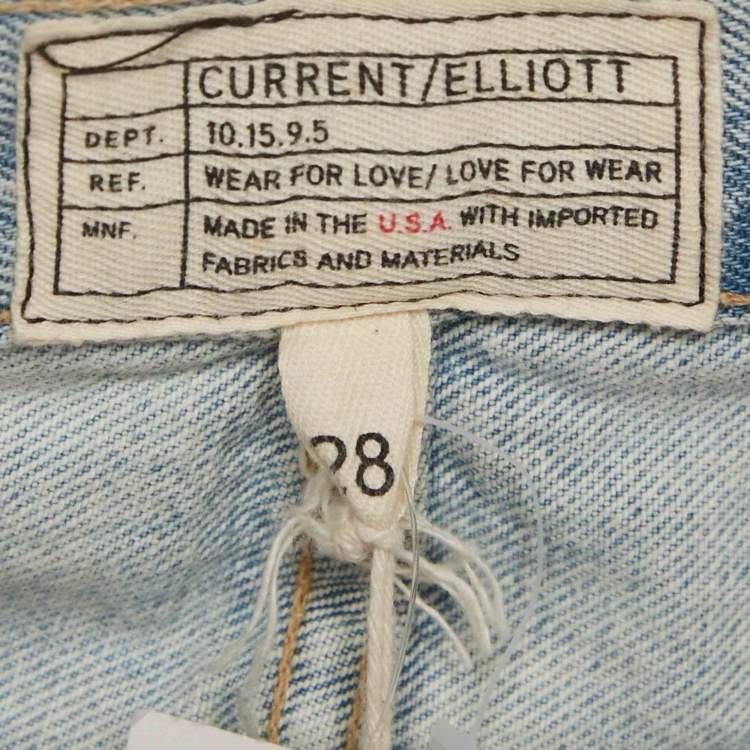Pre Owned Current/Elliott Light Blue Denim Straight Fit Alta Destroy Jeans M Waist 28"