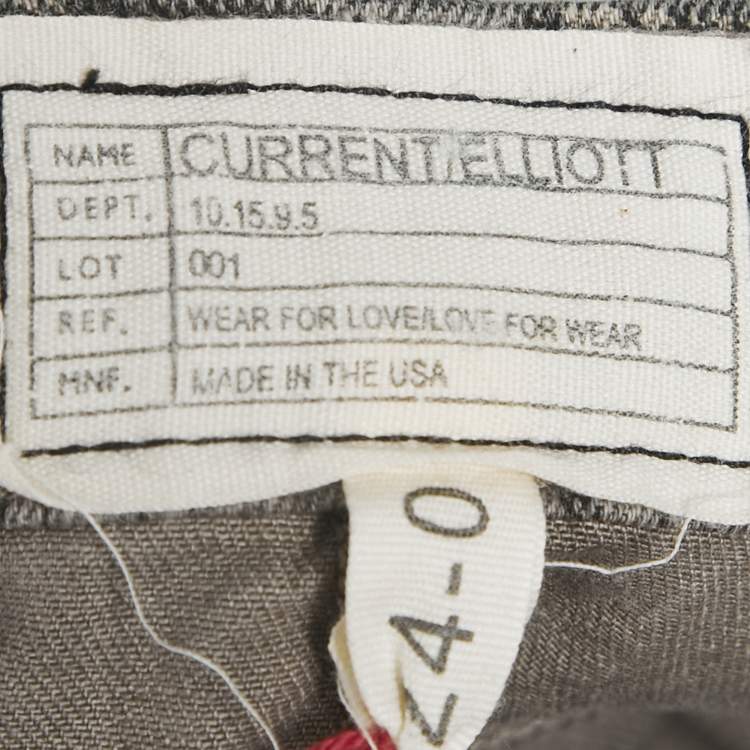 Pre Owned Current Elliot Grey Plaid Cotton Soho Zip Stiletto Pants S Waist 24"