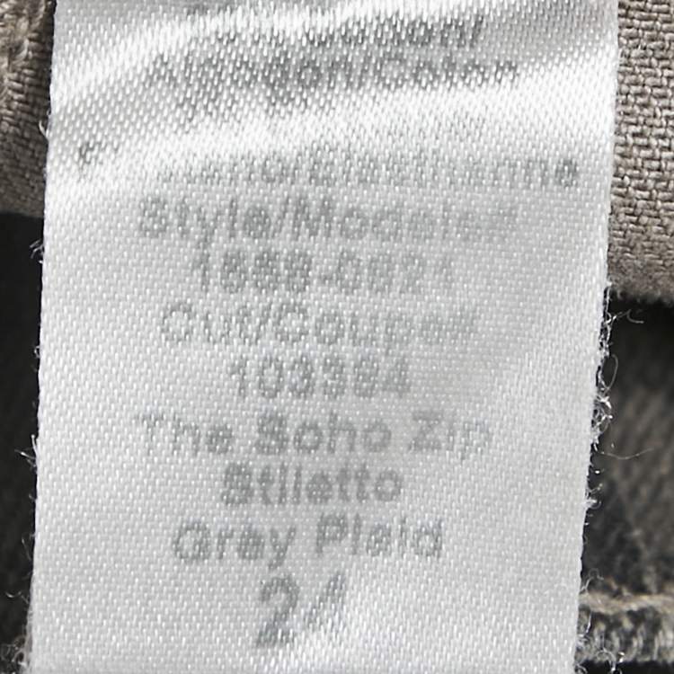 Pre Owned Current Elliot Grey Plaid Cotton Soho Zip Stiletto Pants S Waist 24"