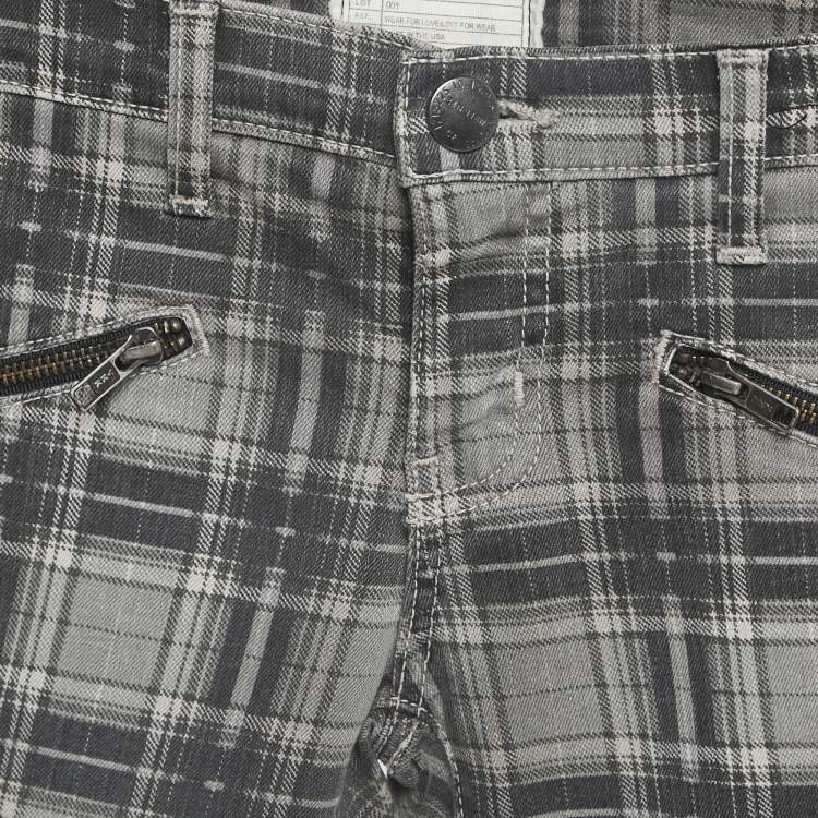 Pre Owned Current Elliot Grey Plaid Cotton Soho Zip Stiletto Pants S Waist 24"