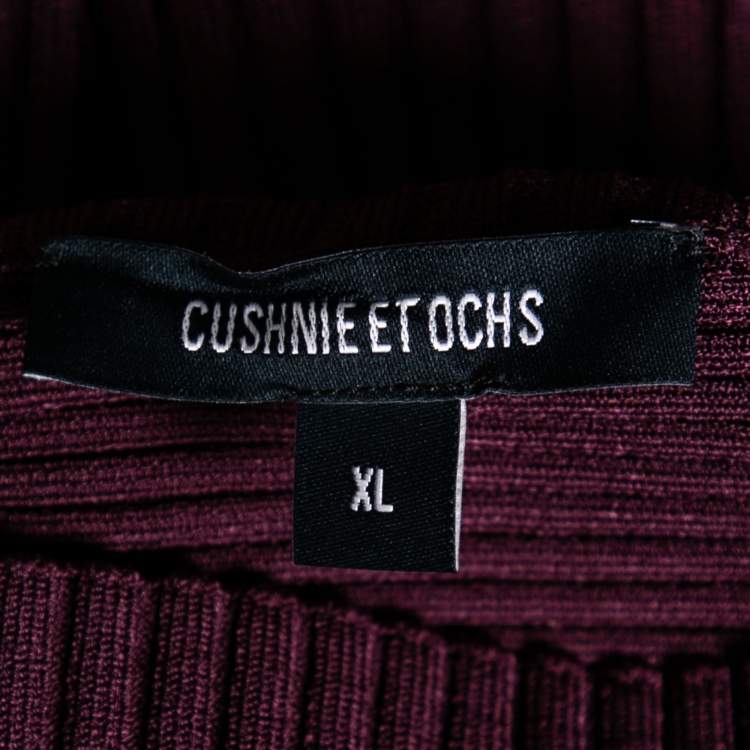 Pre Owned Cushnie et Ochs Burgundy Rib Knit Cut-Out Detail Sweater XL