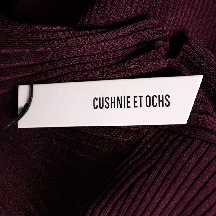 Pre Owned Cushnie et Ochs Burgundy Rib Knit Cut-Out Detail Sweater XL