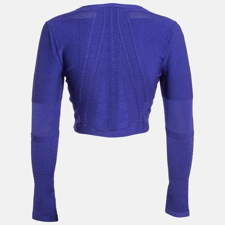 مملوكة مسبقًا Cushnie et Ochs Purple Stretch Knit Long Sleeve Crop Top M