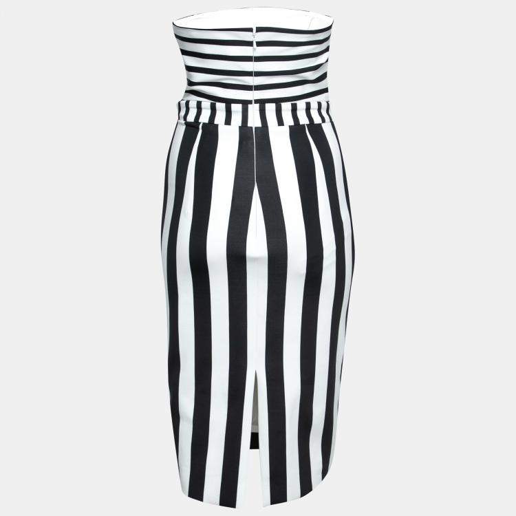 Pre Owned Cushnie Et Ochs Black and White Striped Neoprene Strapless Dress XS 