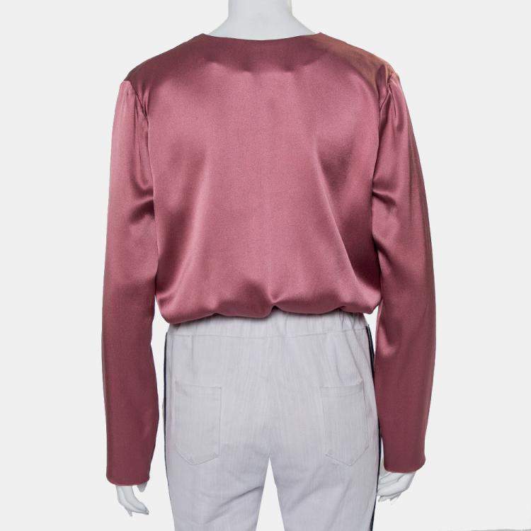 Pre Owned Cushnie et Ochs Pink Silk Charmeuse Faux Wrap  Body Suit L