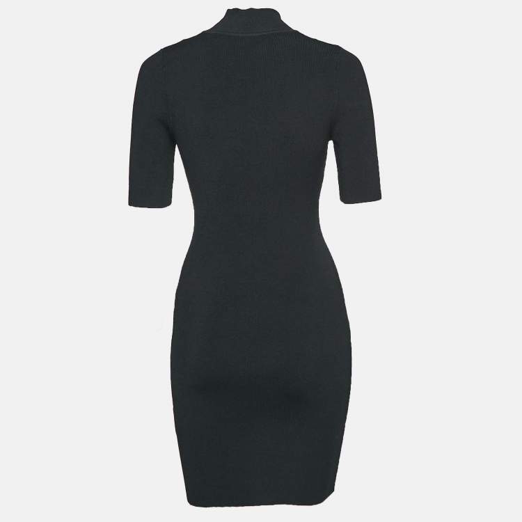 Pre Owned Cushnie Black Rib Knit High Neck Bodycon Mini Dress M