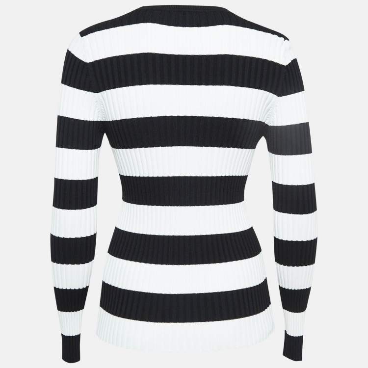 Pre Owned Cynthia Rowley Black/White Stripe Patterned Full Sleeve Sweater M