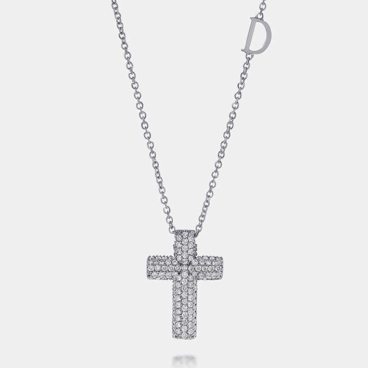 Pre Owned Damiani 18K White Gold, Diamond 0.40ct. tw. Cross Pendant Necklace