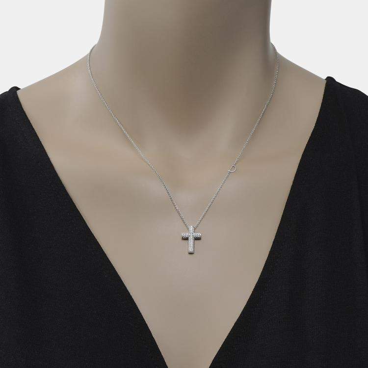 Pre Owned Damiani 18K White Gold, Diamond 0.40ct. tw. Cross Pendant Necklace