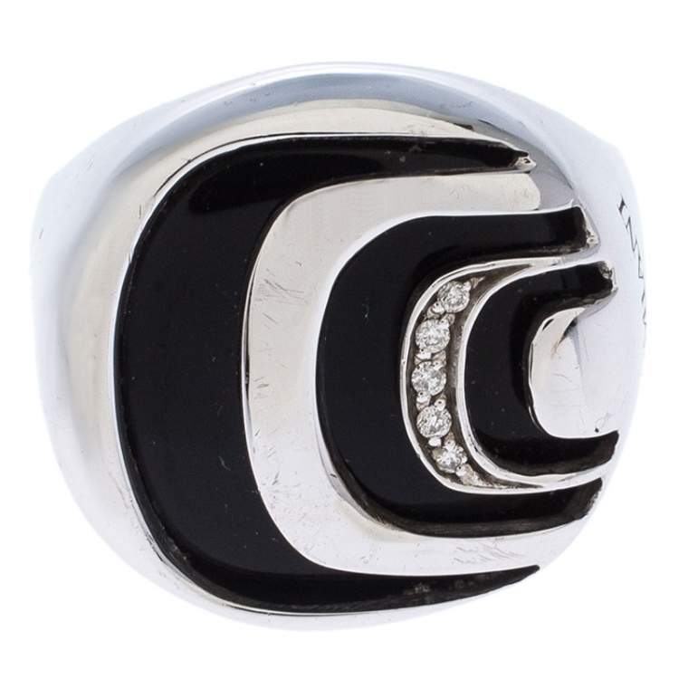 Pre Owned Damiani Damianissima Onyx Diamond Silver Ring Size 53
