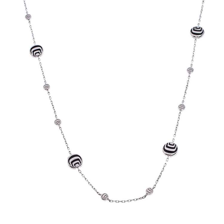 Pre Owned Damiani Damianissima Onyx Diamond Silver Long Station Necklace