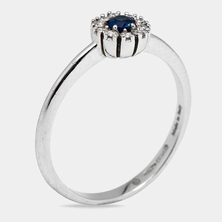 Pre Owned Damiani Margerita Sapphire Diamonds 18k White Gold Ring Size 52.5 