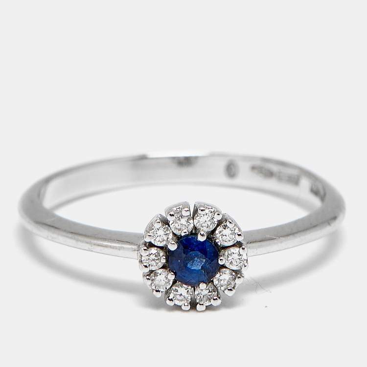 Pre Owned Damiani Margerita Sapphire Diamonds 18k White Gold Ring Size 52.5 