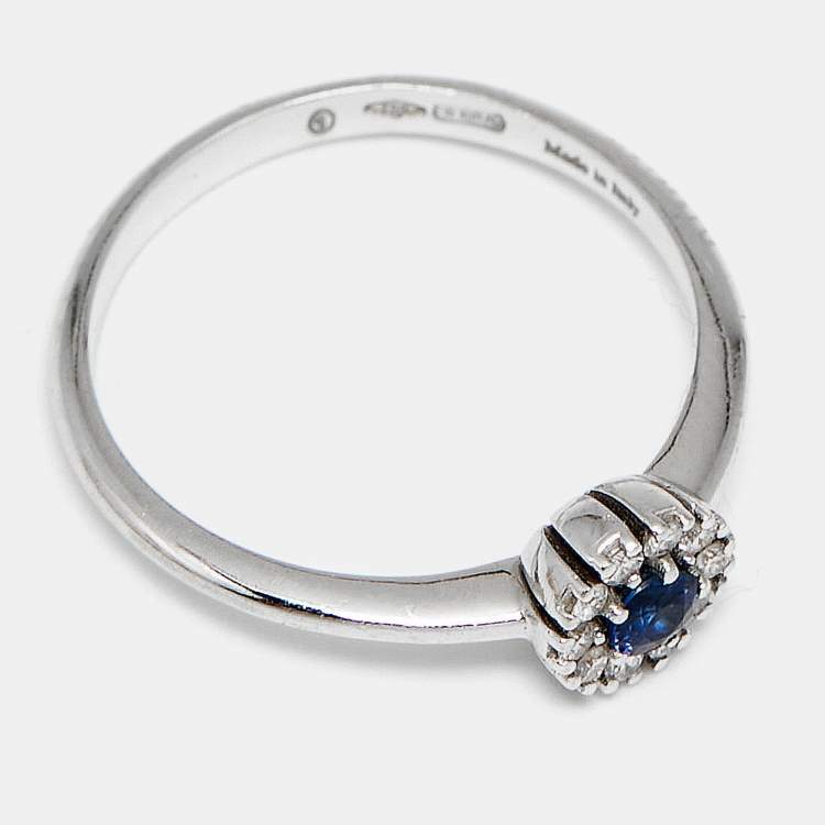 Pre Owned Damiani Margerita Sapphire Diamonds 18k White Gold Ring Size 52.5 