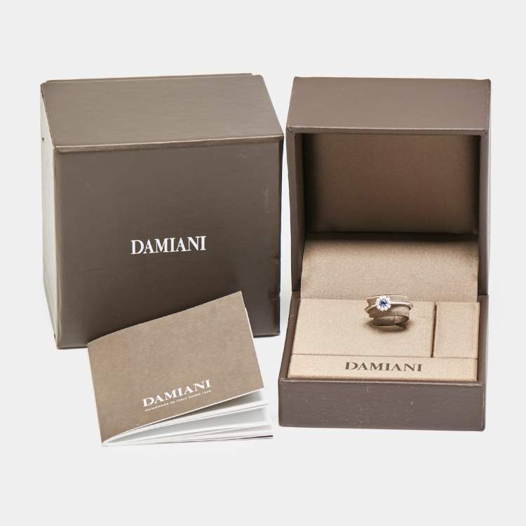 Pre Owned Damiani Margerita Sapphire Diamonds 18k White Gold Ring Size 52.5 