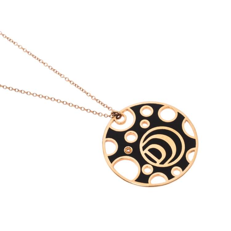 مملوكة مسبقًا Damiani Damianissima Diamond Ceramic Double Face 18k Rose Gold Pendant Necklace 