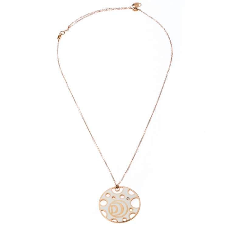 مملوكة مسبقًا Damiani Damianissima Diamond Ceramic Double Face 18k Rose Gold Pendant Necklace 