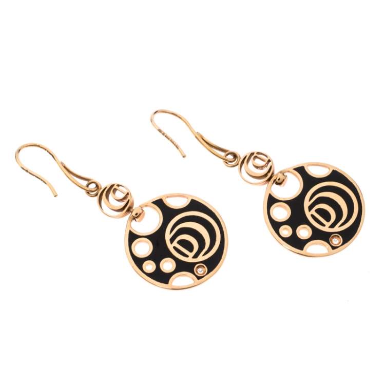 Pre Owned Damiani Damianissima Diamond Ceramic Double Face 18k Rose Gold Dangle Hook Earrings 