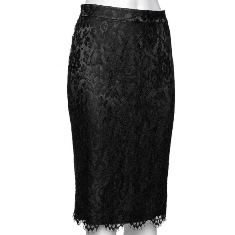 Pre Owned D&G Black Lace Pencil Skirt M 