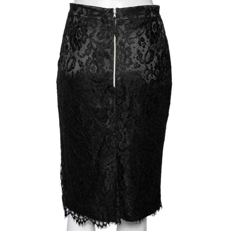 Pre Owned D&G Black Lace Pencil Skirt M 
