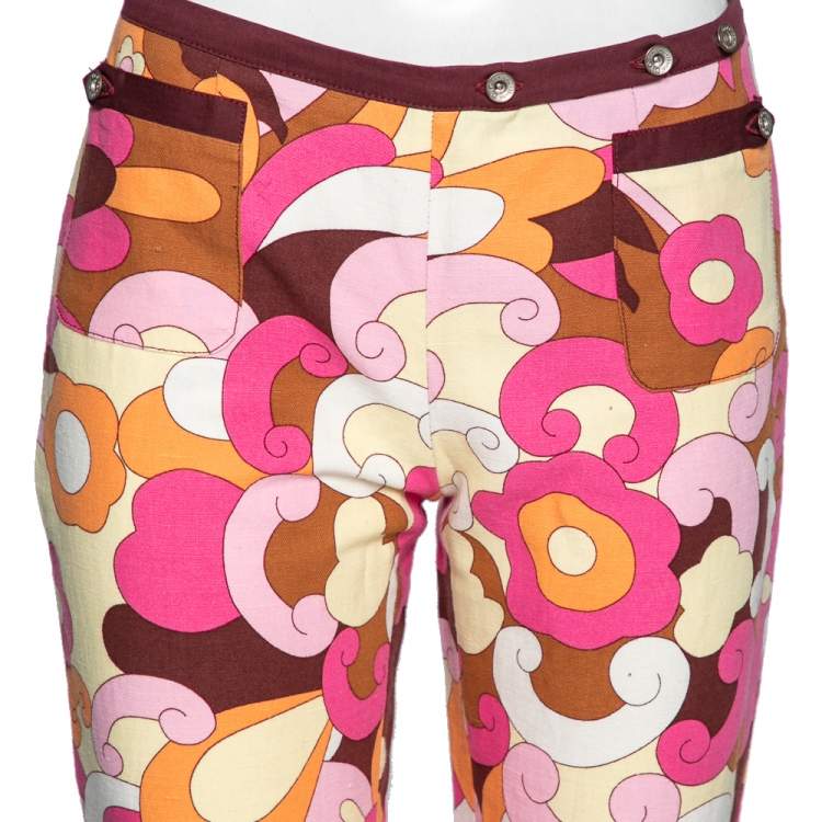 Pre Owned D&G Multicolor Printed Linen & Cotton Tailored Pants M 
