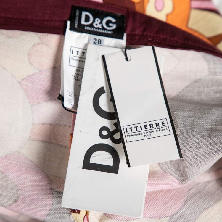 Pre Owned D&G Multicolor Printed Linen & Cotton Tailored Pants M 
