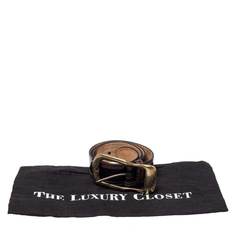 Pre Owned D & G Black/Brown Leather Buckle Belt 85CM