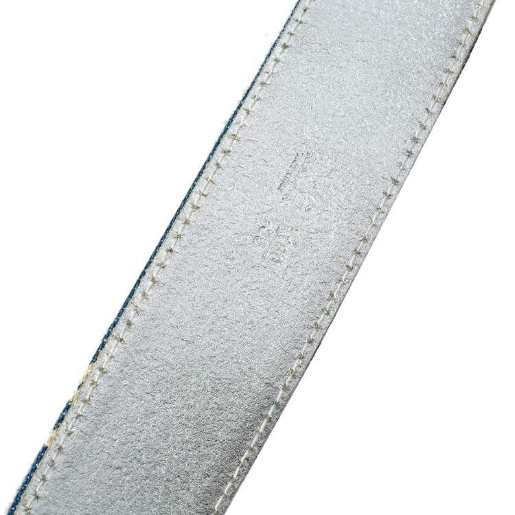Pre Owned D&G Blue Denim Logo Print Buckle Belt 100CM