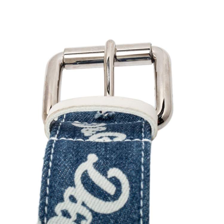 Pre Owned D&G Blue Denim Logo Print Buckle Belt 100CM