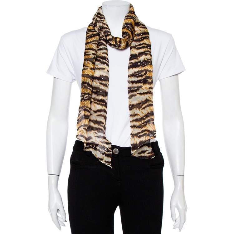 Pre Owned D&G Brown Animal Print Asymmetric Silk Stole