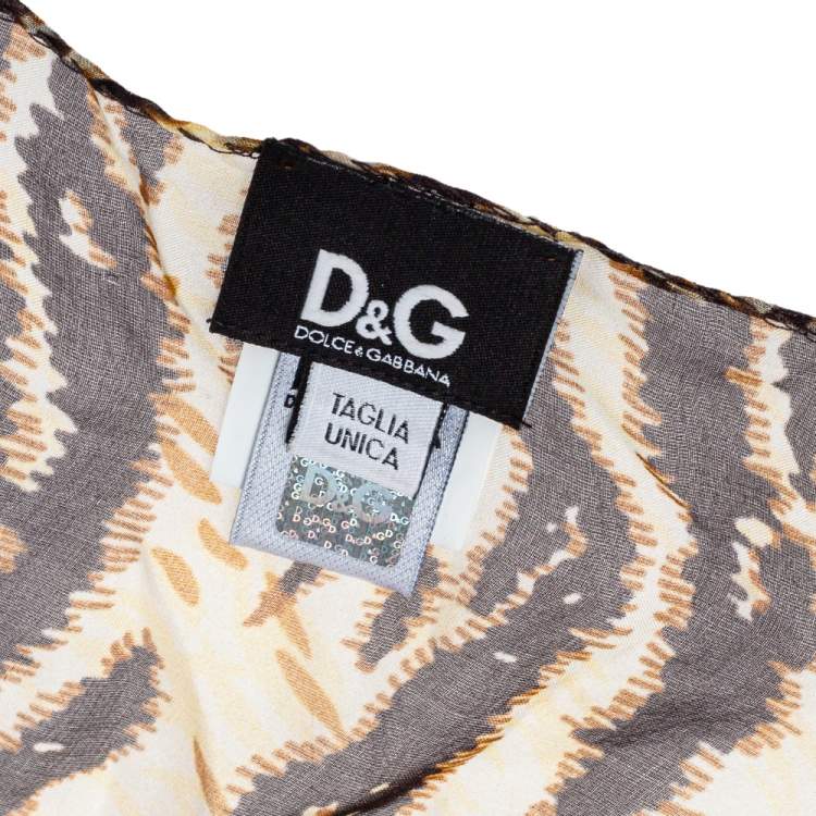 Pre Owned D&G Brown Animal Print Asymmetric Silk Stole