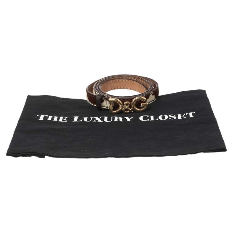 Pre Owned D&G Brown/White Cow Print Calfhair and Leather Logo Belt 100CM