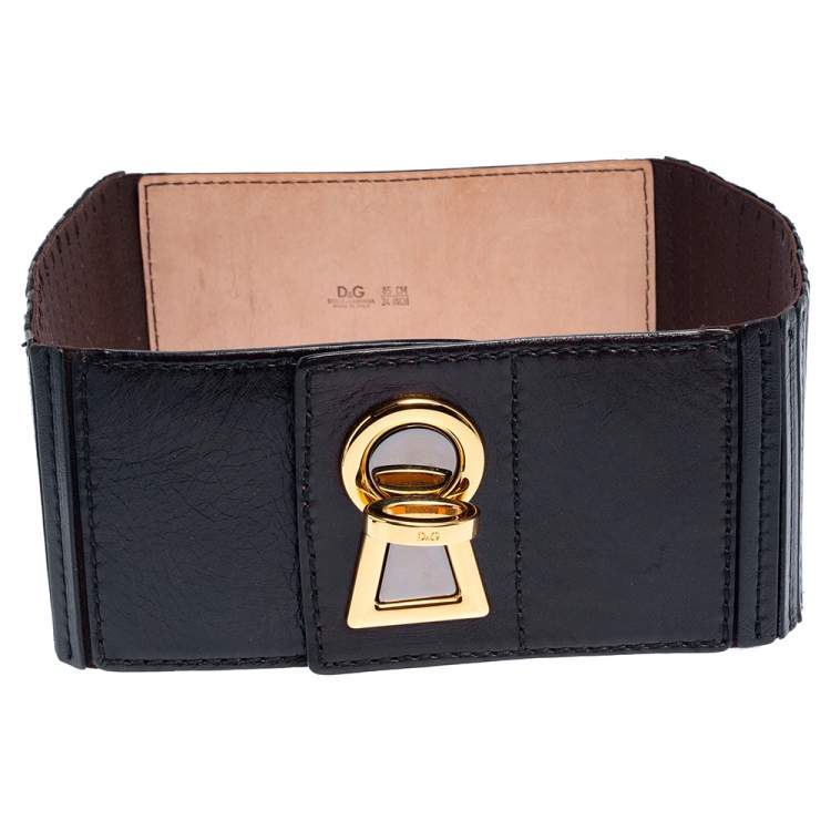 Pre Owned D&G Dark Brown Leather and Elastic Band Waist Belt 85 CM