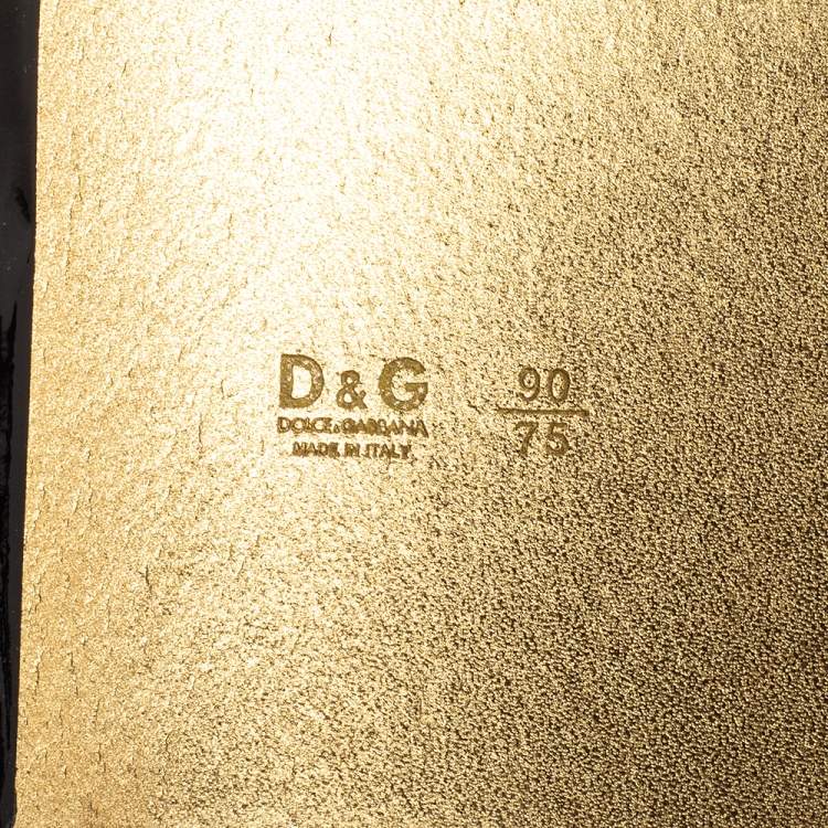 Pre Owned D&G Black Patent Leather Elastic Band Buckle Waist Belt 90CM