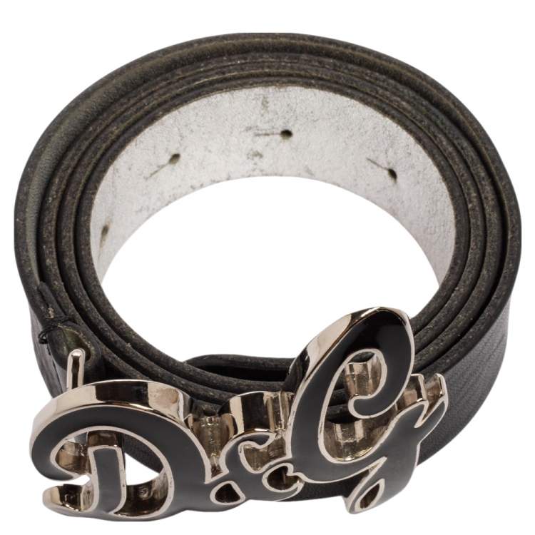 Pre Owned D&G Black Leather DG Logo Belt 105 CM