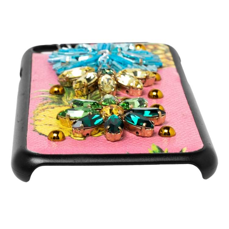 Pre Owned Dolce & Gabbana Multicolor Leather Pineapple Crystal Embellished iPhone 7 Cover