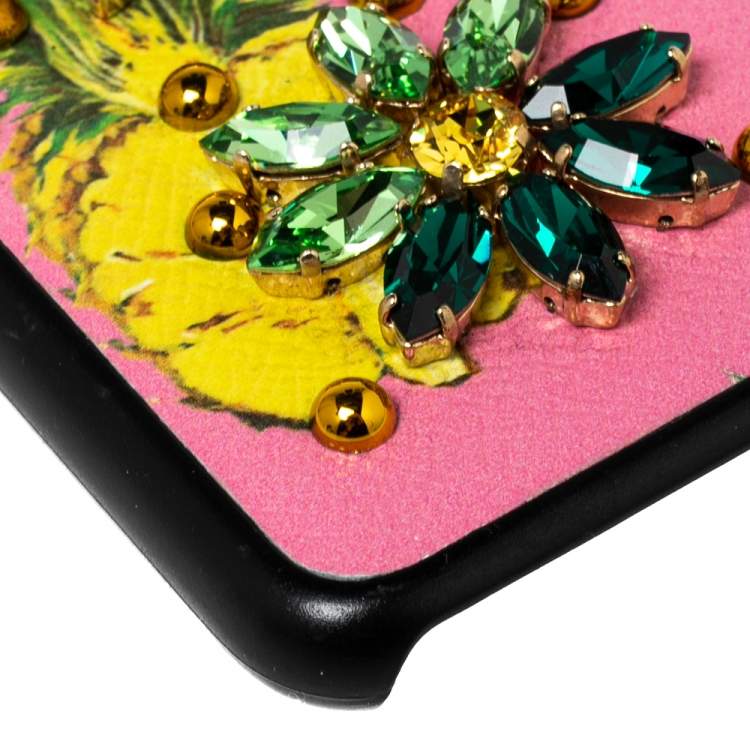 Pre Owned Dolce & Gabbana Multicolor Leather Pineapple Crystal Embellished iPhone 7 Cover