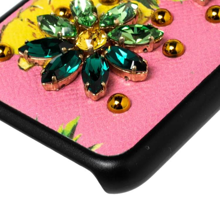Pre Owned Dolce & Gabbana Multicolor Leather Pineapple Crystal Embellished iPhone 7 Cover